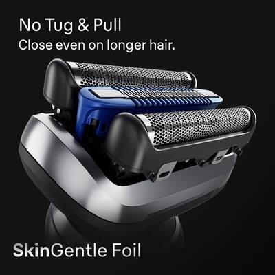 Person rinsing a Philips Norelco electric shaver head under warm tap water to demonstrate proper daily cleaning maintenance.